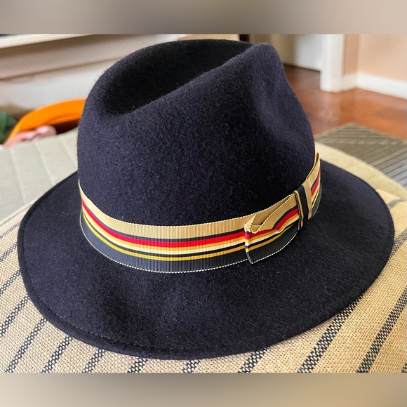 LANCASTER Vintage 22.5” Navy Blue Wool Hat with Multicolor Sash main image 8